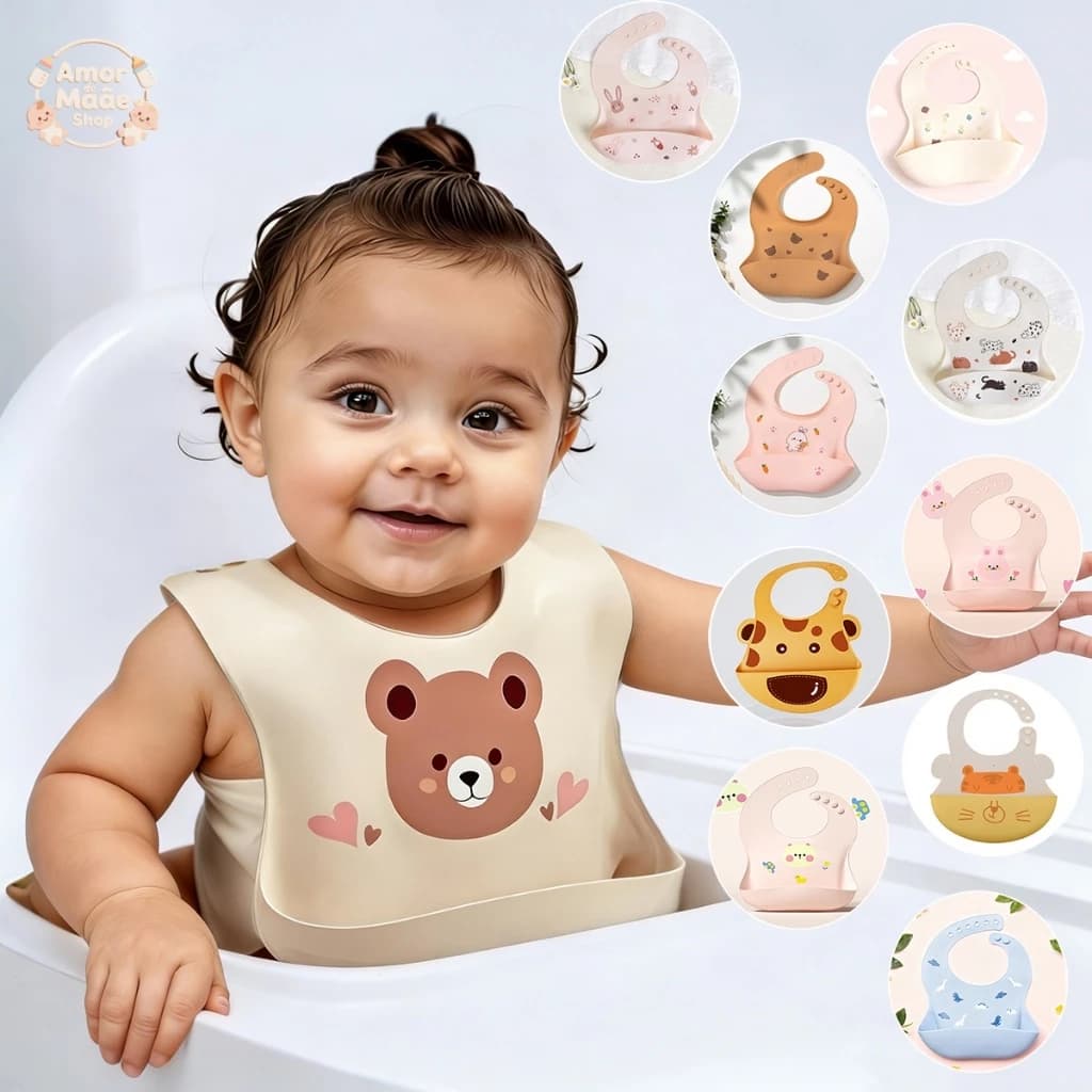 Babador Bandana Impermeável De Silicone Para Alimentação Bebê Com Pega Migalhas Ajustável Resistente E Durável Infantil