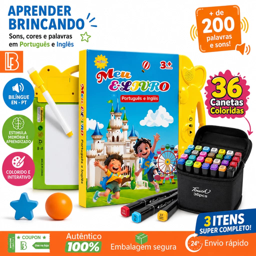 Livro Interativo com Som Bilíngue Português-Inglês Educacional