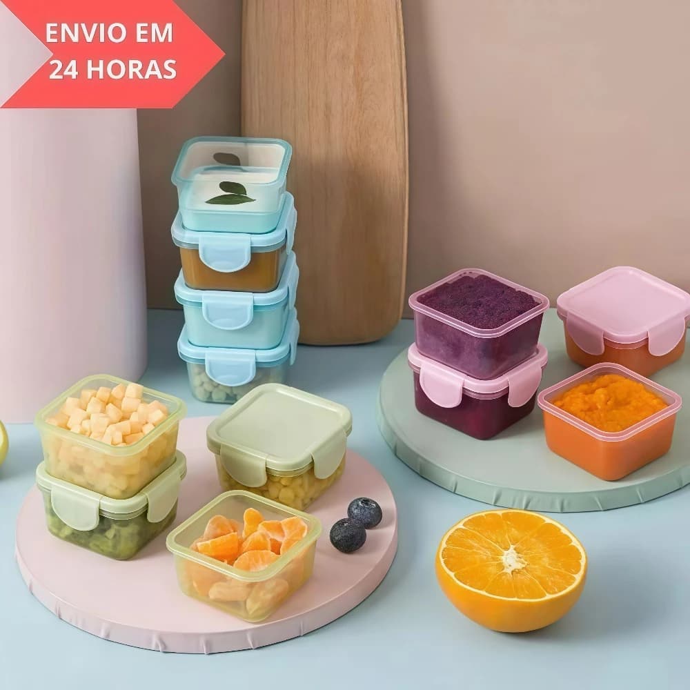 Kit c/ 8 Potinhos para armazenar Papinha Comida de criança bebê com tampa hermetica 60ml