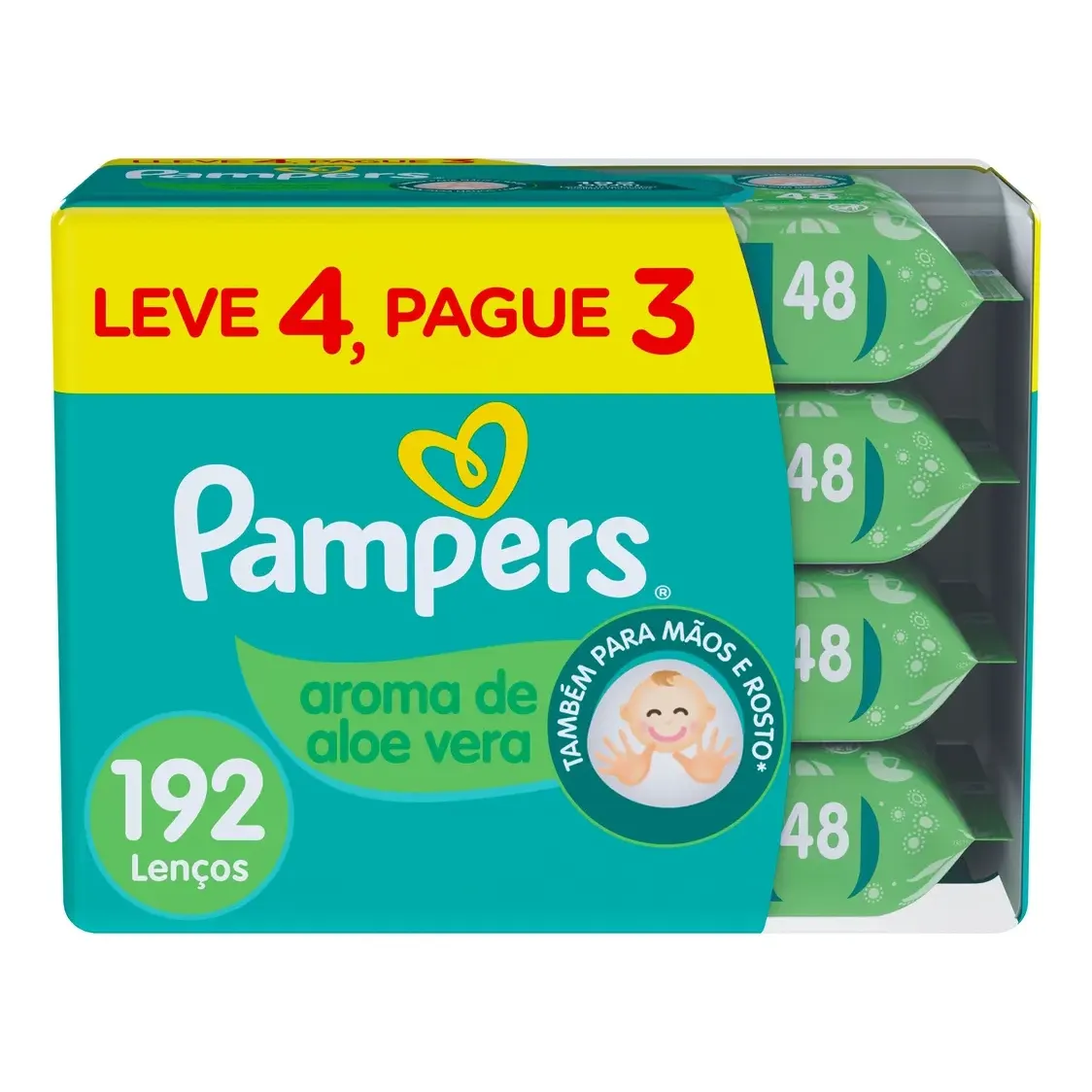 Lenços Umedecidos Pampers Aroma de Aloe Vera, 192 Unidades