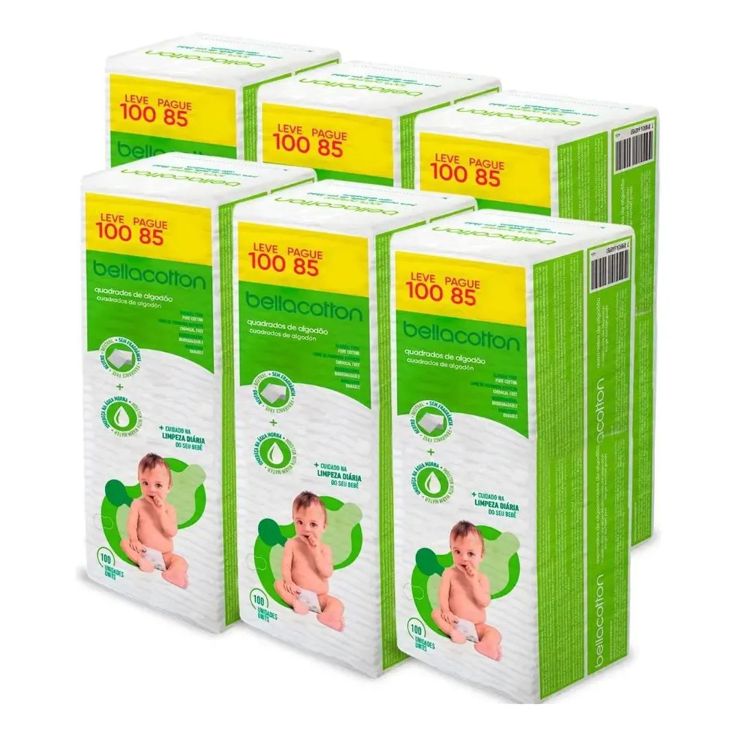 Kit 600 Quadrados Algodão Bellacotton Bebê Hipoalergênico 100% Algodão