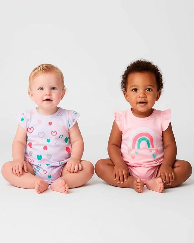 Macacao Bebe Menina Suedine Curto Estampado e Liso Kit Macacão Suedine Verao Algodao Corações 2 Pç - Rosa