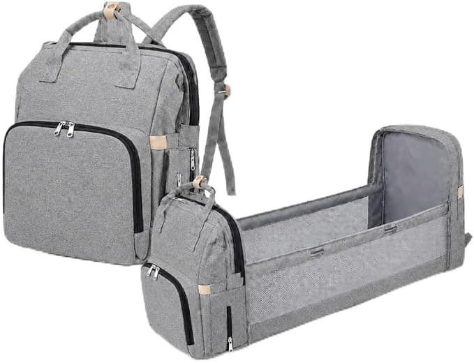 Mochila Maternidade 3 em 1 com Berço Portátil, Impermeável, Compartimento Térmico, 14 Bolsos e Trocador