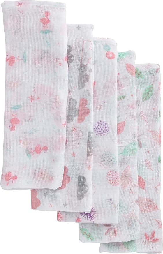 Fralda Pano de Bebê Papi Luxo Com Bainha Estampada 70 cm x 67 cm Pacote com 5 Unidades, Rosa