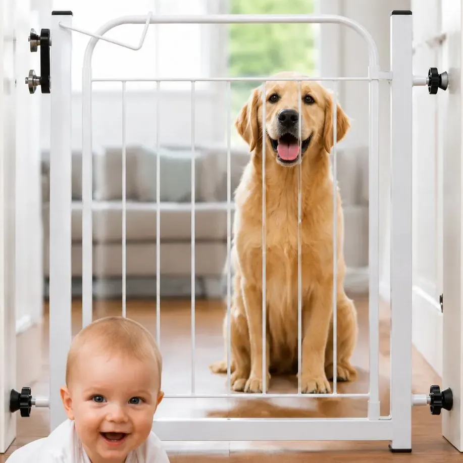Grade Portão Proteção Pet Cachorro Porta 68 A 83cm Branco