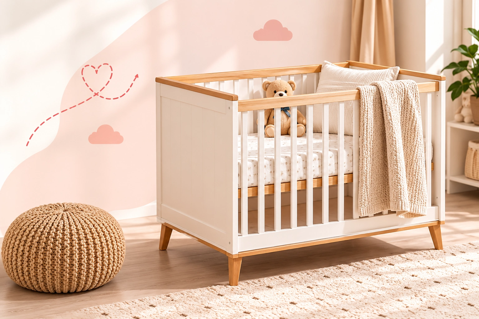 Berço nacional em promoção na Mamii Berço nacional branco montado em quarto de bebê com enxoval