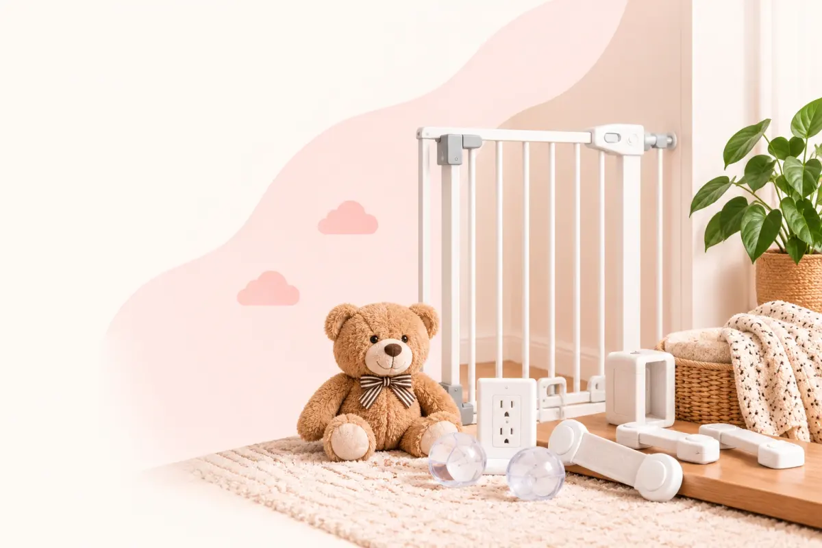 Itens de segurança para bebê em promoção na Mamii Itens de segurança para bebê com portão de proteção, protetores de tomada e travas